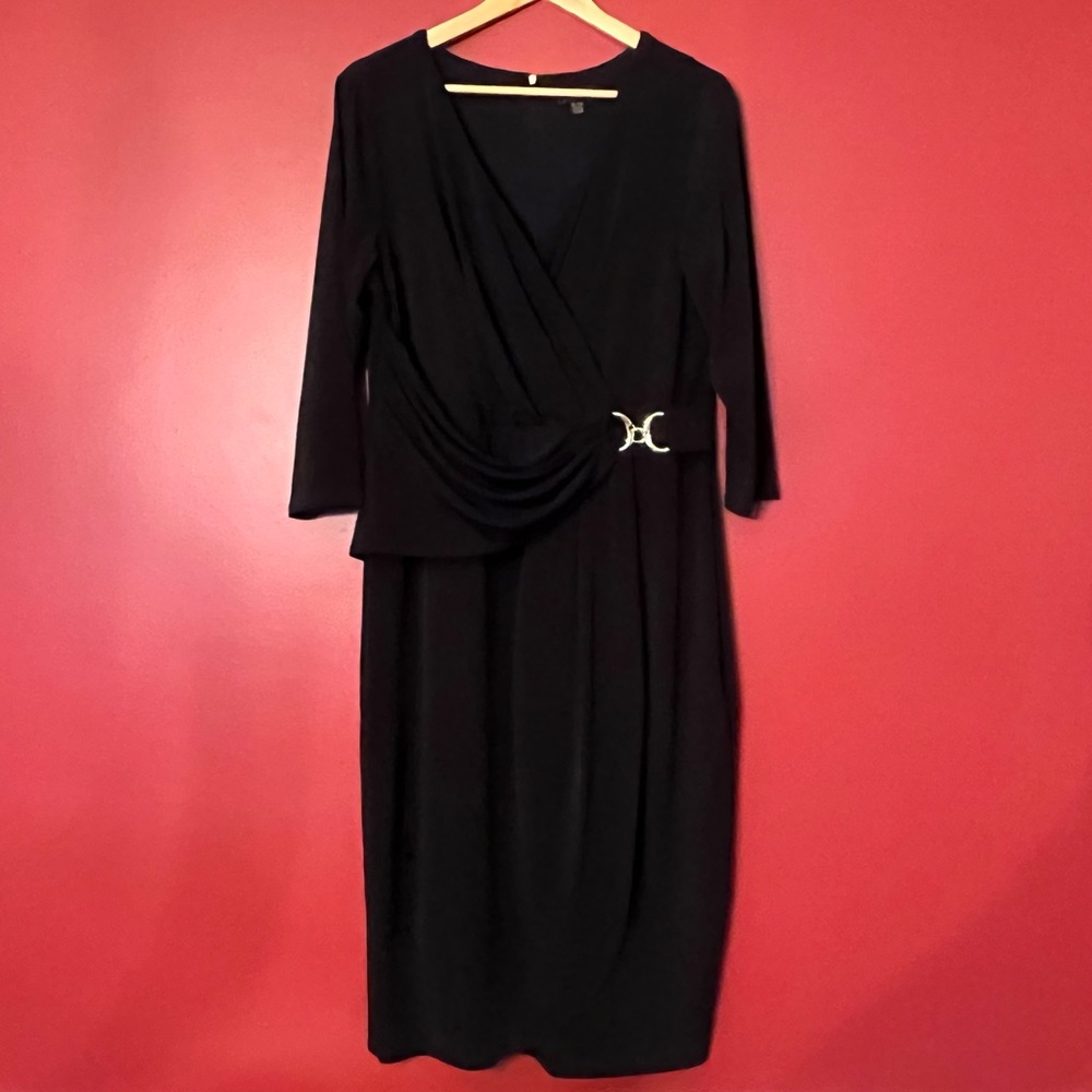 Thalia Sodi, black, knee length, faux wrap dress, XL